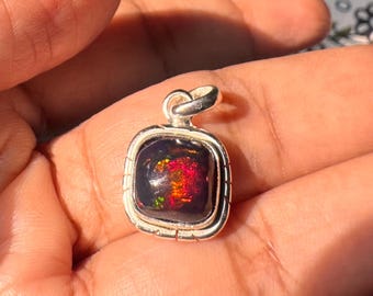 Ethiopian Black Opal Pendant | 925 Sterling Silver, 9 Carat