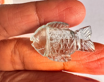 Natural Aquamarine Carved Fish | 10 Carat | 25 X 16 MM | Rare Aquamarine Fish Carving Gemstone | Healing Crystal | Handmade Carving Fish