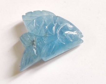 Natural Aquamarine Carved Fish | 28.5 Carat | 28 X 21 MM | Rare Aquamarine Fish Carving Gemstone | Healing Crystal | Handmade Carving