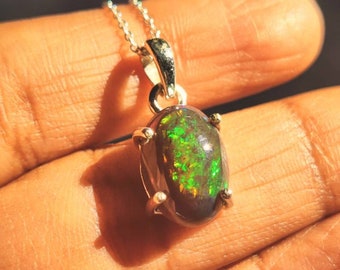 Ethiopian Black Opal Pendant | Sterling Silver Necklace, October Birthstone