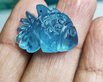 Natural Aquamarine Carved Fish | 18 Carat | 22 X 15 MM | Rare Aquamarine Fish Carving Gemstone | Healing Crystal | Handmade Carving Fish