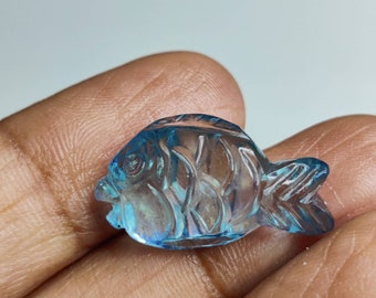 Natural Aquamarine Carved Fish | 10 Carat | 21 X 11 MM | Rare Aquamarine Fish Carving Gemstone | Healing Crystal | Handmade Carving Fish