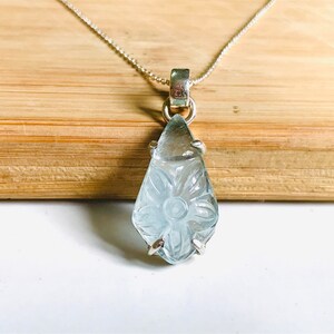 Natural Aquamarine Carved 925 Sterling Silver Pendant | Handmade Crystal Pendant |  | 23X13 MM | Statement Pendant | Personalized Gift