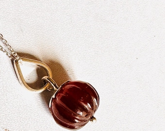 Hessonite Carving 925 Sterling Silver Pendant, 16 Inch Chain