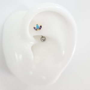 16G Gold LOTUS with light purple w/Turquoise #Rook,Curved Barbell Cartilage Piercing #Externally Threaded #Surgical Steel or Titanium