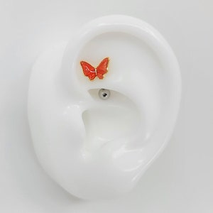 16G ORANGE Butterfly Small and Medium Size #Rook, Curved Barbell Cartilage Piercing #Externally Threaded bar with Surgical Steel or Titanium