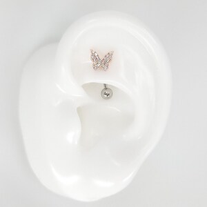 16G Delightful CZ ROSE GOLD Betterfly #Rook, Curved Barbell Cartilage Piercing #Externally Threaded bar with Surgical Steel or Titanium