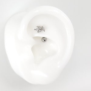 16G Small Leaf Designed CZ #Rook, Curved Barbell Cartilage Piercing #Externally Threaded bar with Surgical Steel or Titanium