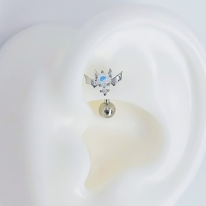 16G Cute DEVIL or ANGEL moonstone #Rook, Curved Barbell Cartilage Piercing #Externally Threaded bar #Surgical Steel or Titanium