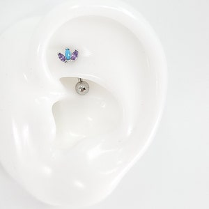 16G Silver LOTUS with light purple w/Turquoise #Rook,Curved Barbell Cartilage Piercing #Externally Threaded bar #Surgical Steel or Titanium