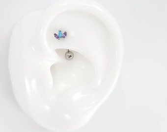 16G Silver LOTUS with light purple w/Turquoise #Rook,Curved Barbell Cartilage Piercing #Externally Threaded bar #Surgical Steel or Titanium