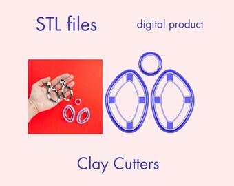 Abstract hoop set cutters, digital cutters, 3d stl file, set cutters for earrings, polymer clay cutters, instant download