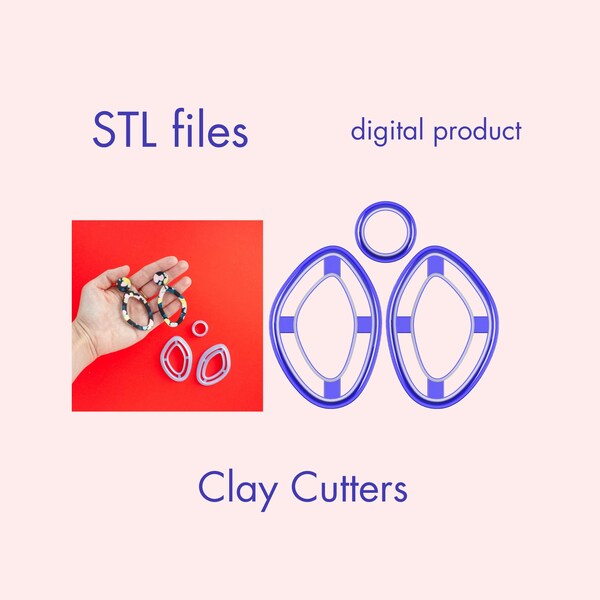 Abstract hoop set cutters, digital cutters, 3d stl file, set cutters for earrings, polymer clay cutters, instant download