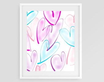 Hearts Baby Nursery wall art, Pink Hearts Girl nursery wall art, Girl nursery decor, DIGITAL DOWNLOAD