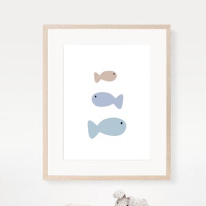 Arte de la pared del vivero del cuarto del bebé de la pesca, arte de la pared del vivero del pescado azul, decoración del vivero náutico, descarga DIGITAL