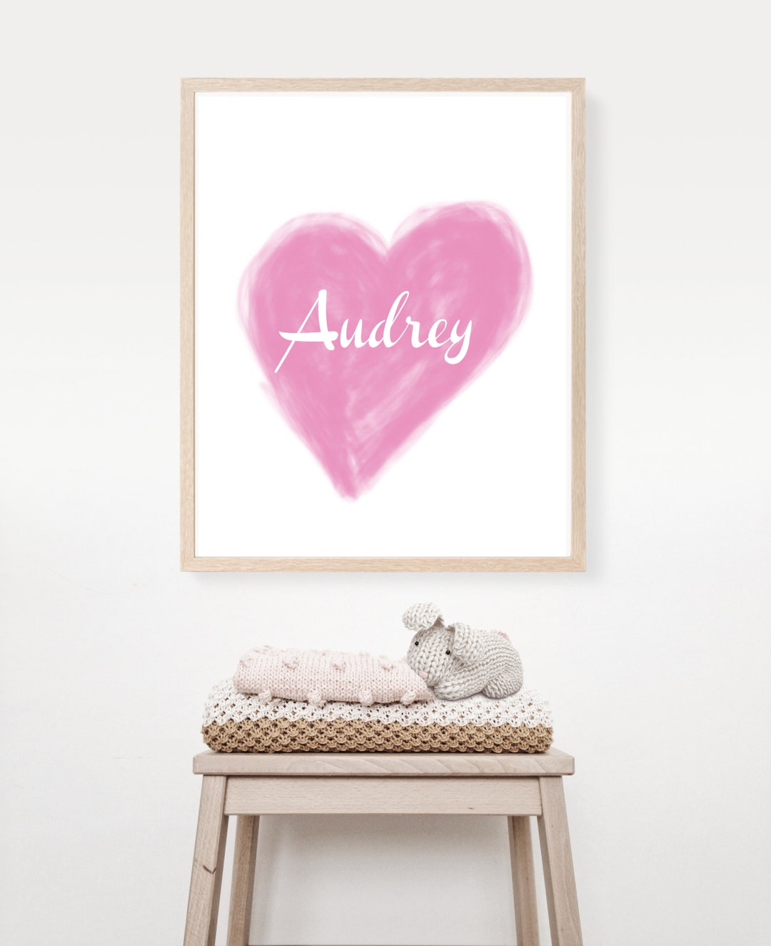 Pink Heart Baby Personalized Wall Art, Pink Heart Girl Name Nursery ...