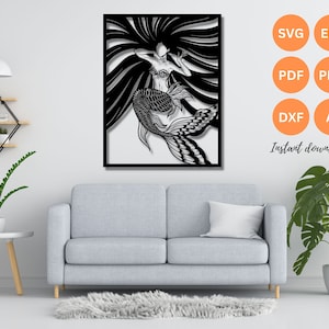 Mermaid wall art |  Mermaid silhouette | Mermaid SVG | dxf | EPS | AI | plasma cut file| wall art dxf | laser cut files | Glowforge files