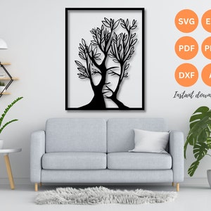 Vrouwen gezicht kunst aan de muur svg | dxf | EPS | AI | Moeder Aarde | plasmasnijbestand| kunst aan de muur dxf | lasergesneden bestanden | Glowforge-bestanden | meisjesgezicht