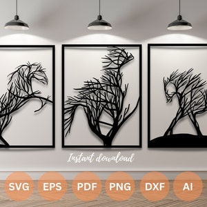 Pferd Wand Kunst | dxf | EPS | KI | png und PDF Dateien | Plotterdatei| Wandkunst dxf | Laserschnitt Dateien | Glowforge-Dateien | Pferd svg Set