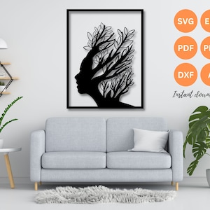 Vrouwen gezicht kunst aan de muur svg | dxf | EPS | AI | png- en pdf-bestanden | plasmasnijbestand| kunst aan de muur dxf | lasergesneden bestanden | Glowforge-bestanden | meisjesgezicht