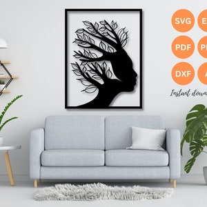 Vrouwen gezicht kunst aan de muur svg | dxf | EPS | AI | png- en pdf-bestanden | plasmasnijbestand| kunst aan de muur dxf | lasergesneden bestanden | Glowforge-bestanden | meisjesgezicht