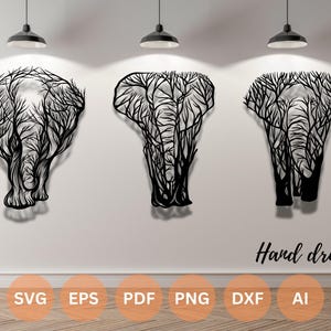 Arte mural de elefantes en archivos svg / dxf / EPS / AI / DFX / archivo de corte por plasma / arte mural en archivos dxf / archivos de corte por láser / archivos Glowforge / Elephantpanel svg