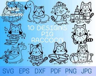 Cute raccoon SVG, raccoon svg for baby girl, raccoon  svg for baby boy, Kawaii raccoon svg , raccoon silhouette,  lovely raccoon svg