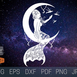 Download Mermaid Silhouette Mermaid Moon Svg Mermaid Svg Mandala Etsy