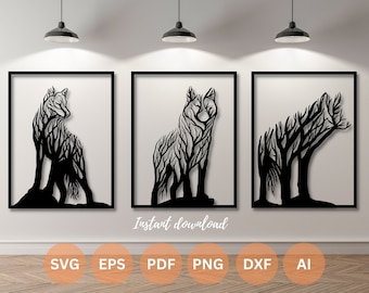 Arte de pared de lobo svg / dxf / EPS / AI / png y archivos PDF / archivo de corte de plasma / arte de pared dxf / archivos de corte láser / archivos Glowforge / panel de lobo svg