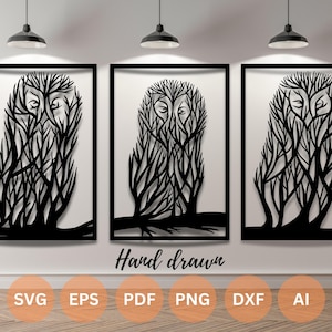 Eule Wand Kunst | dxf | EPS | KI | png und PDF Dateien | Plotterdatei| Wandkunst dxf | Laserschnitt Dateien | Glowforge-Dateien | Eulen Panel svg