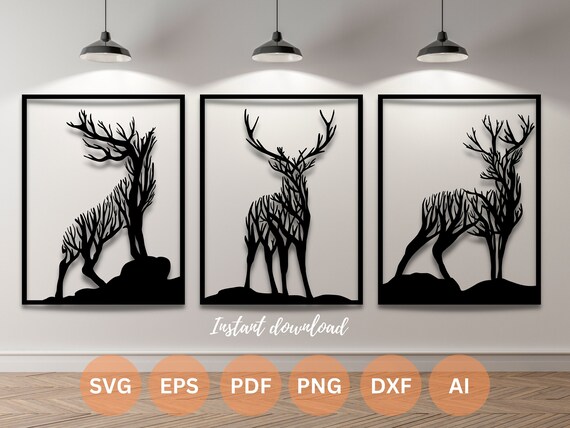Deer Wall Art SVG Laser Cut Files | Glowforge Files (Digital Download)