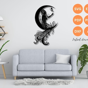 Mermaid wall art |  Mermaid silhouette | Mermaid SVG | dxf | EPS | AI | plasma cut file| wall art dxf | laser cut files | Glowforge files