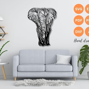 Elephant wall art svg | dxf | EPS | AI | DFX files | plasma cut file| wall art dxf | laser cut files | Glowforge files | Elephantpanel svg