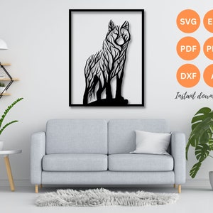 Wolf wall art svg | dxf | EPS | AI | png and PDF files | plasma cut file| wall art dxf | laser cut files | Glowforge files | Wolf panel svg