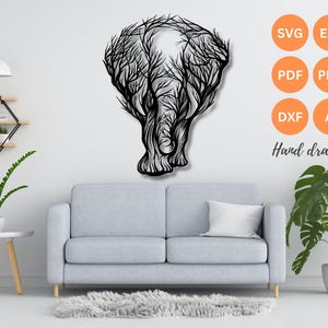 Arte de parede de elefante svg | dxf | EPS | AI | Arquivos DFX | arquivo de corte de plasma | arte de parede dxf | arquivos de corte a laser | arquivos Glowforge | Elephantpanel svg