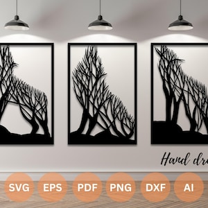 Wolf wall art svg | dxf | EPS | AI | png and PDF files | plasma cut file| wall art dxf | laser cut files | Glowforge files | Wolf panel svg