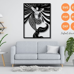 マーメイド ウォールアート | マーメイド シルエット | マーメイド SVG | dxf | EPS | AI | プラズマカット ファイル | ウォールアート dxf | レーザーカット ファイル | Glowforge ファイル