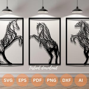 Pferd Wand Kunst | dxf | EPS | KI | png und PDF Dateien | Plotterdatei| Wandkunst dxf | Laserschnitt Dateien | Glowforge-Dateien | Pferd svg Set