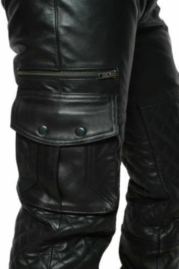 Men's Genuine Leather Cargo Trousers 