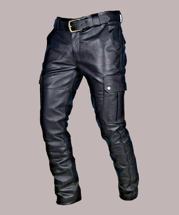 Mens Genuine Leather Cargo Pants Leather Biker Pants Etsy
