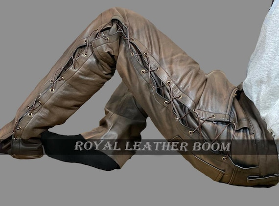Men's Real Leather Pants Brown Wax Pant 