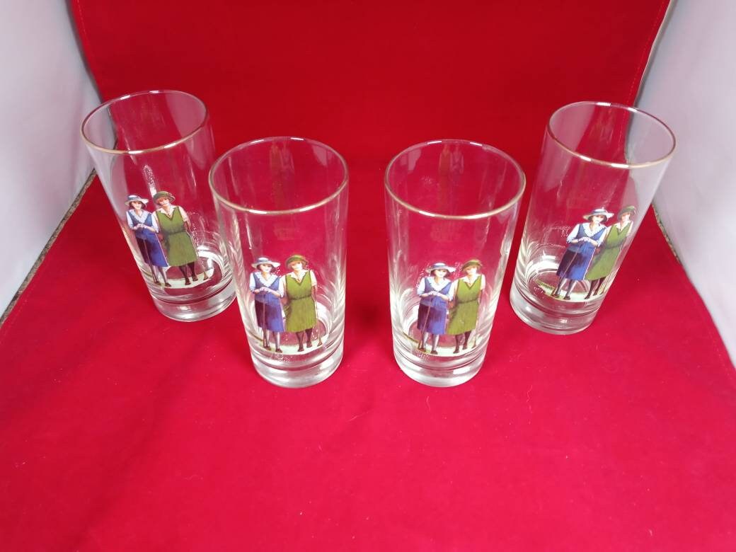 Vintage 1943 ladies golfing themed drinking glasses with gold Etsy