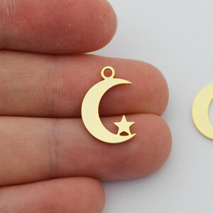 Gold Plated Moon Charm, Crescent Moon Star Charm, Jewelry Making Supplies, Earring Findings, Laser Cut Metal Components GLD-1917