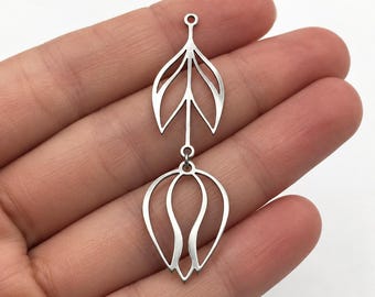 6pcs Stainless Steel Tulip Earring Charm, Two-Piece Floral Dangle, 14x50mm, STL-3018