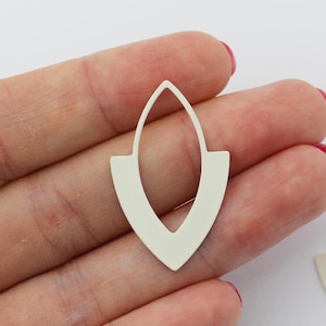 White Plated Geometric Earring Connector, Almond Shaped Earring Connector Charm Pendant, Openback Stainless Steel Earring Findings  B-1119