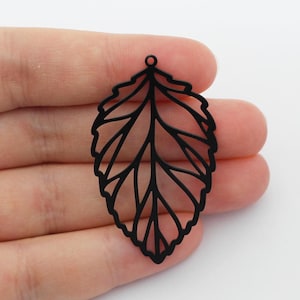 Black Steel Leaf Charm, Geometric Leaf Pendant, Tree Leaves Poplar Leaf Charm, Laser Cut Steel Jewelry Making Supplies P-1040