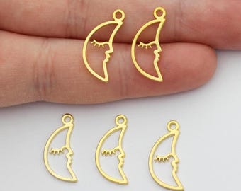 24K Shiny Gold Plated Moon Face Charm, Tiny Crescent Moon Face Connector, DIY Jewelry Making Supplies, Gold Jewelry Accessories GLD-1114