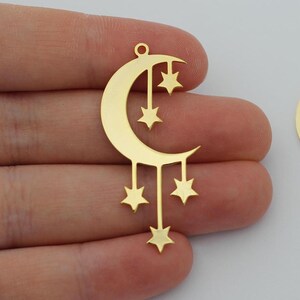 Shiny Gold Plated Moon and Stars Earring Charm, Celestial Charms for Jewelry Making, Moon Stars Charm, Laser Cut Earring Components GLD-1145