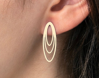6pcs Raw Brass Oval Earrings, Brass Oval Stud Earring, Brass Earring Posts, Geometric Earrings, Jewelry Making Supplies RW-1640