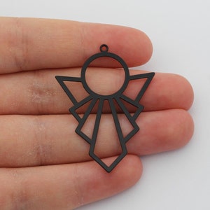 Black Plated Fan Shaped Charm, Geometric Earring Charm, Art Deco Earring Charm, Earring Connector, Jewelry Making Supplies Findings P-1534